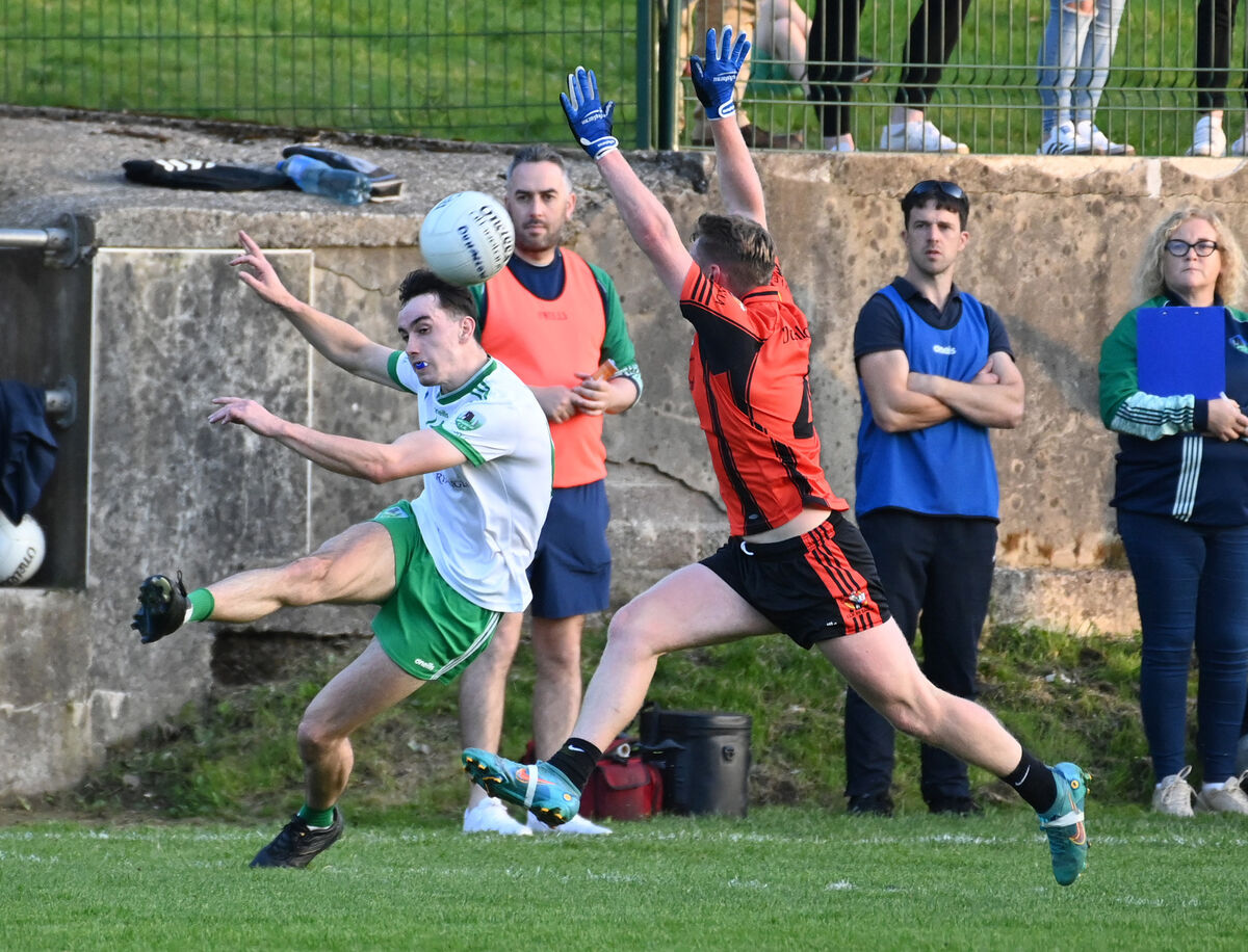 Muskerry's Ian Jones in action against Duhallow's Daniel Buckley. Picture: Eddie O'Hare