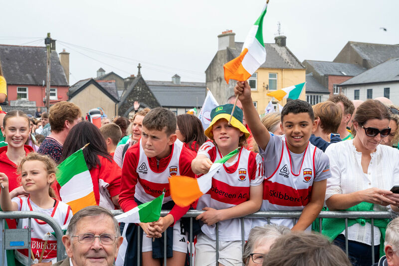 People line the streets of Skibbereen as the town welcomed home its Olympic rowing heroes. Picture: Noel Sweeney/PA Wire