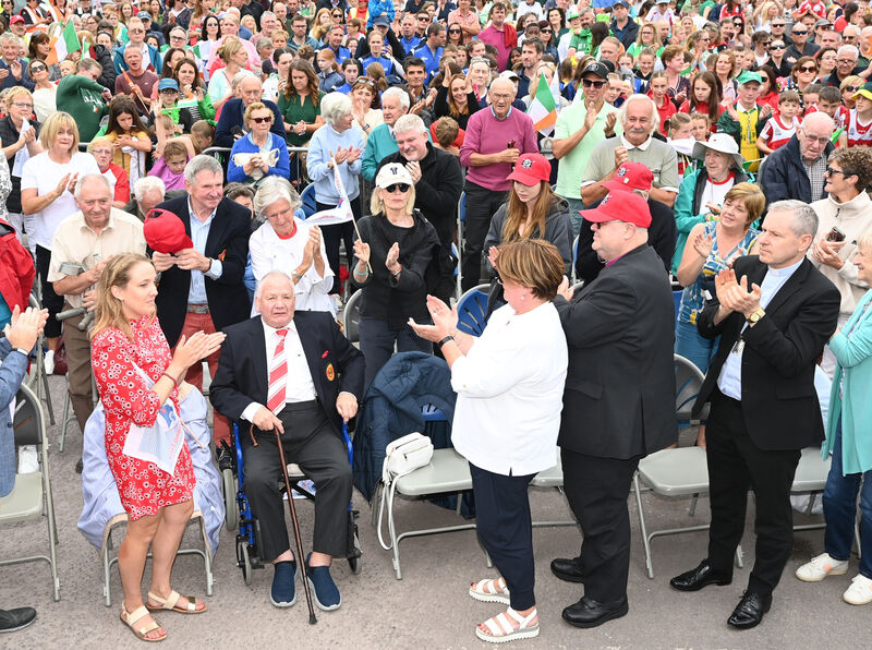 Skibbereen Rowing Club founder Richard Hosford is recognised at the welcome home celebrations for Irish Olympic rowers Paul O'Donovan, Fintan McCarthy, Aoife Casey and Emily Hegarty from Skibbereen back to the town on Sunday. Picture: Eddie O'Hare