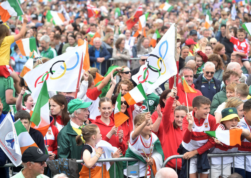 People line the streets of Skibbereen as the town welcomed home its Olympic rowing heroes. Picture: Noel Sweeney/PA Wire