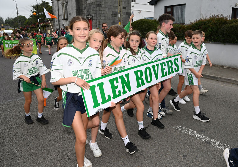 Ilen Rovers in the parade to welcome Irish Olympic rowers Paul O'Donovan, Fintan McCarthy, Aoife Casey and Emily Hegarty from Skibbereen back to the town on Sunday. Picture: Eddie O'Hare