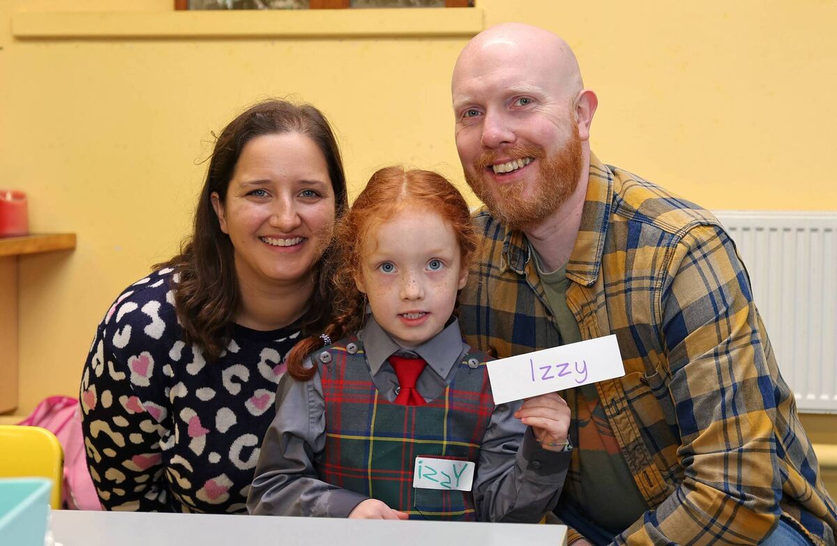 Pictured on her first day is Izzy Fleming, Junior Infants, with her mum, Anita Godinho and dad, Faolan Fleming, during the first day at school, under the new patronage of Cork Education and Training Board (Cork ETB), at Kyle Community National School, Kyle, Youghal, Co. Cork. Picture: Jim Coughlan. 