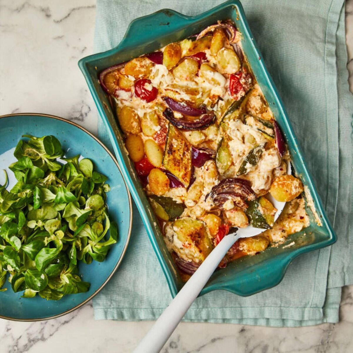 All-in-one honey-baked Greek cheese and crispy gnocchi. 