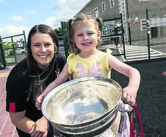 Molly Lynch, All-Ireland winning camogie captain, with Aine Costello at the Crann Centre in Ovens, Ballincollig, at the centre’s annual End of Summer Client BBQ.	Picture: Brian Lougheed
                    