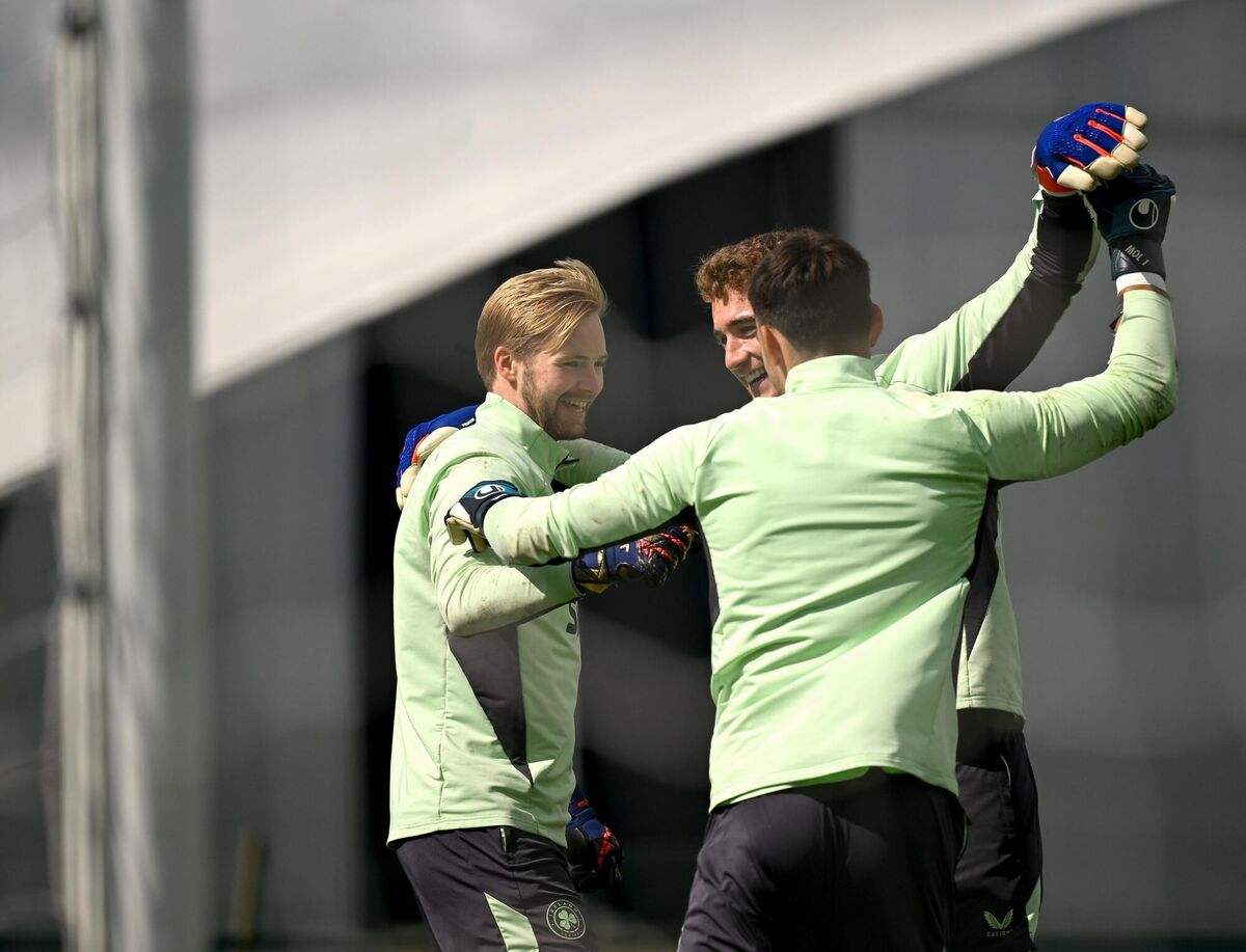 Ireland goalkeepers, from left, Caoimhin Kelleher, Mark Travers and Max O'Leary during  training session at the FAI National Training Centre in Abbotstown, Dublin. Picture Stephen McCarthy/Sportsfile