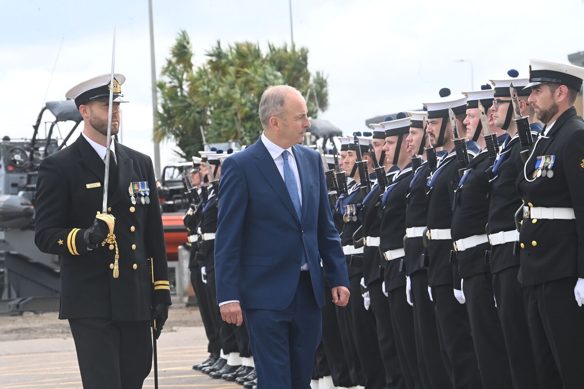 Sailors form a guard of honour for Tanaiste Micheal Martin at the Naming and commissioning ceremony of LE Aoibhinn and LE Gobnait at Haulbowline Naval Base, Co Cork. Pic: Larry Cummins Sailors form a guard of honour for Tanaiste Micheal Martin at the Naming and commissioning ceremony of LE Aoibhinn and LE Gobnait at Haulbowline Naval Base, Co Cork. Pic: Larry Cummins