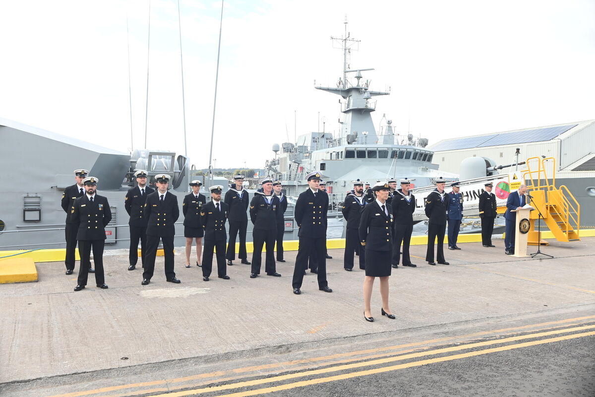 Crew of LE Aoibhinn. Naming and commissioning ceremony of LE Aoibhinn and LE Gobnait at Haulbowline Naval Base, Co Cork. Pic: Larry Cummins Crew of LE Aoibhinn. Naming and commissioning ceremony of LE Aoibhinn and LE Gobnait at Haulbowline Naval Base, Co Cork. Pic: Larry Cummins