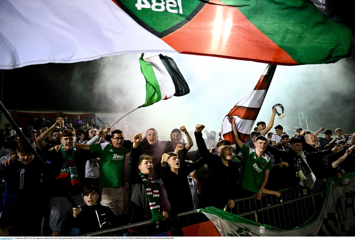Cork City supporters celebrate. Picture: David Fitzgerald/Sportsfile