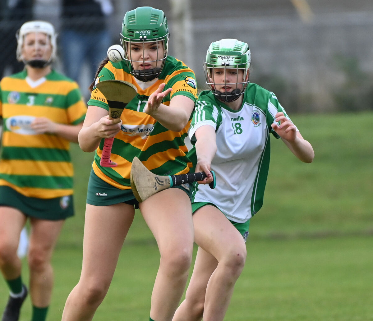 Blackrock's Oonagh Grimley gets her pass away from Aghabullogue's Éanna Duff. Picture: Eddie O'Hare