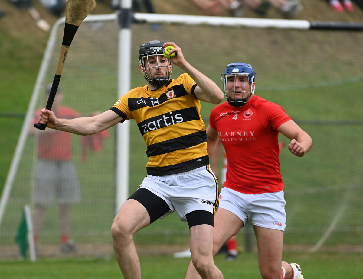 Na Piarsaigh's Padraig Guest wins possession from Blarney's Stephen Mullane. Picture: Eddie O'Hare