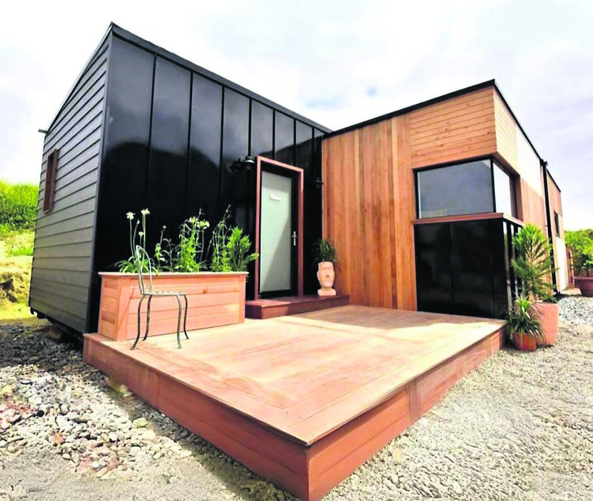 Solar panels on a modular home built by Big Man Tiny Homes in Bandon.