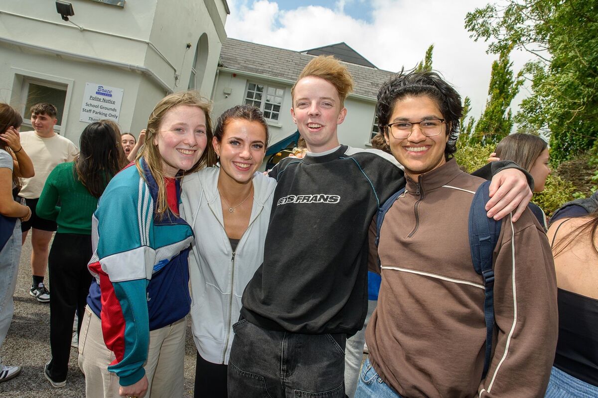 Celebrating their Leaving Cert results at Bruce College were Grace Murphy, Ballincollig; Grace O’Brien, Ballincollig; Brendan Quin, The Lough and Amogh Pilla, Blackrock. Picture: John Allen.
                    