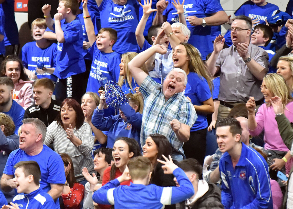 Paul Keohane (centre) amongst the crowd supporting Neptune against Templeogue in the men's under 18 National cup final at the Basketball Arena, Tallaght