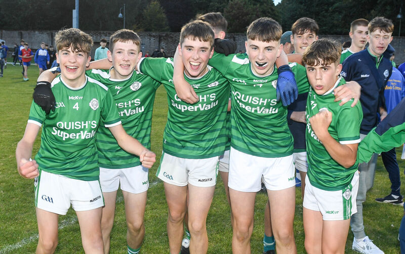  Ballincollig players Padraig Skehan, Daithí Murphy, Cal McCarthy, Jack Costello and Bobby Power celebrating their victory over St Finbarr's. Picture: David Keane.