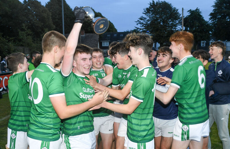  Ballincollig celebrating their victory over St Finbarr's in the U15 Premier 1 Football League final at the Mardyke. Picture: David Keane.