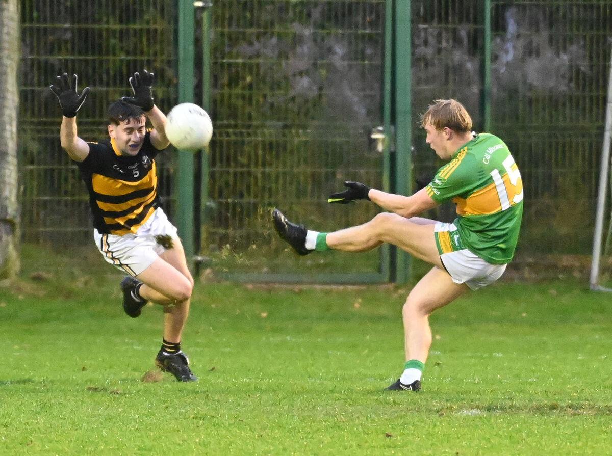 Kilmurry's Joe McGinn shoots from Canovee's Cian Cronin during the McCarthy Insurance Group Premier JFC at Macroom. Picture: Eddie O'Hare Kilmurry's Joe McGinn shoots from Canovee's Cian Cronin during the McCarthy Insurance Group Premier JFC at Macroom. Picture: Eddie O'Hare