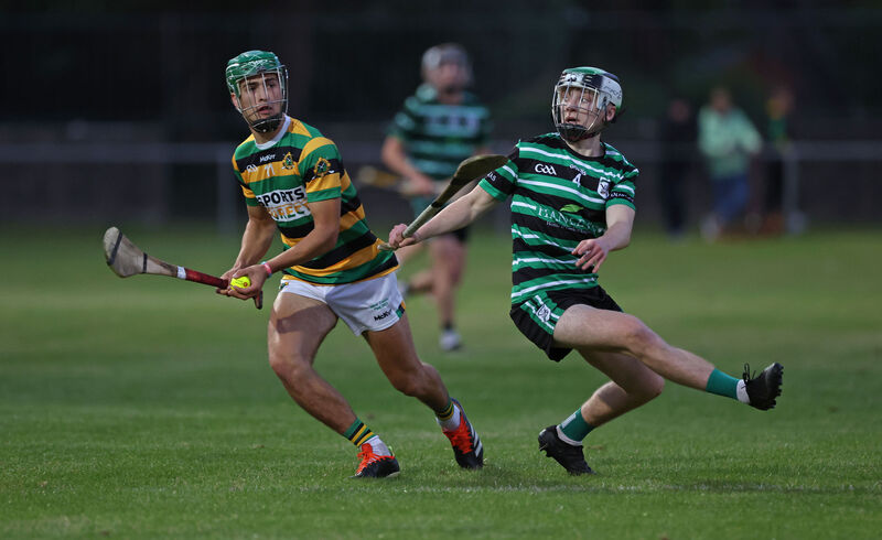  Joe Mouet, Douglas, trying to block Diarmuid Wall, Glen Rovers. Picture: Jim Coughlan.