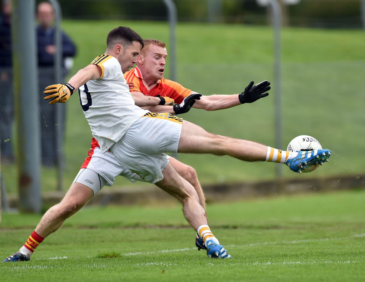 Bandon's Darren Crowley is tackled by Mallow's Aaron Cahill during the Cork PIFC semi final in 2017. Picture: Eddie O'Hare