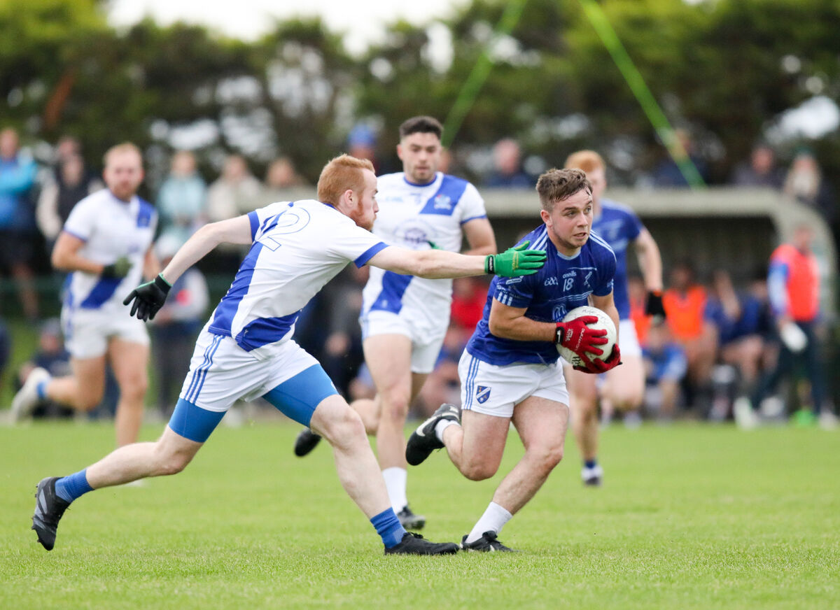 Bantry's Jack Sheedy tries to break free from Naomh Aban's Colm de Róiste during the McCarthy Insurance Group PIFC game between Bantry and Naomh Aban that was held at Newcestown, Co. Cork. - Picture: David Creedon Bantry's Jack Sheedy tries to break free from Naomh Aban's Colm de Róiste during the McCarthy Insurance Group PIFC game between Bantry and Naomh Aban that was held at Newcestown, Co. Cork. - Picture: David Creedon