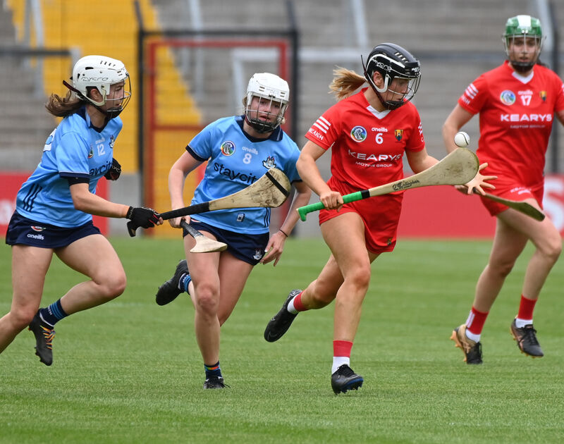 Cork's Laura Treacy breaks from Dublin's Áine Rafter and Grace O'Shea at SuperValu Páirc Uí Chaoimh. Picture: Eddie O'Hare Cork's Laura Treacy breaks from Dublin's Áine Rafter and Grace O'Shea at SuperValu Páirc Uí Chaoimh. Picture: Eddie O'Hare