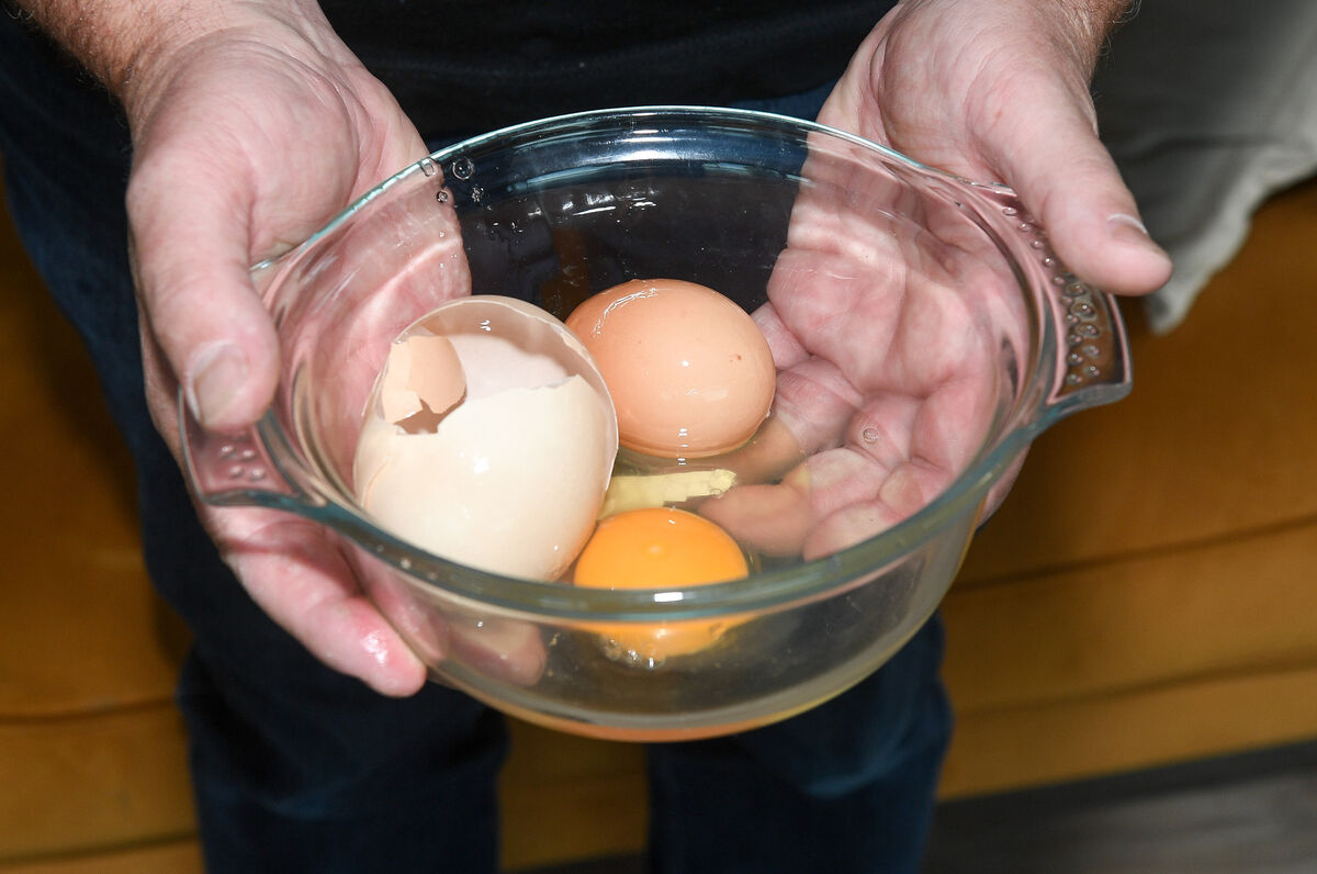  A smaller egg was found inside the enormous egg laid by Chicki Minaj at the home of Fergal Savage near Bartlemy, Co Cork. Picture: David Keane.