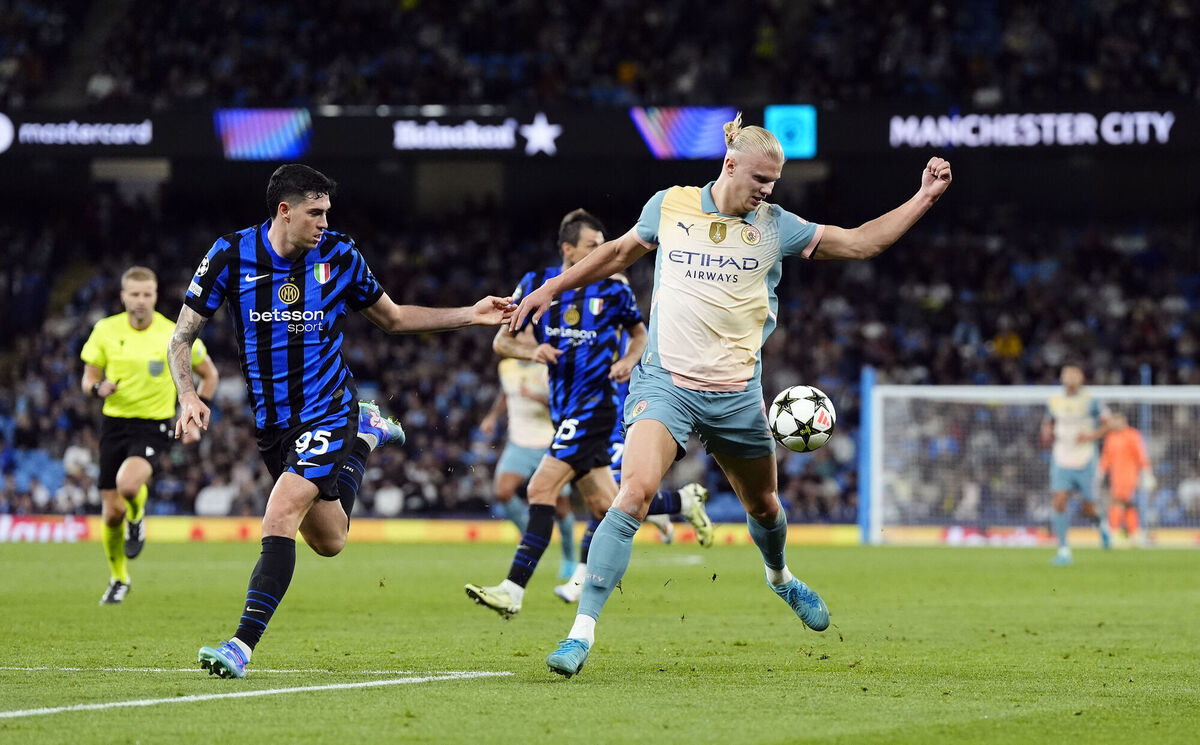 Manchester City's Erling Haaland and Inter Milan's Alessandro Bastoni (left) during their Champions League match at the Etihad Stadium, Manchester. City will have the advantage of an extra day off over their next opponent in the Premier League, Arsenal.  Picture: Nick Potts/PA Wire