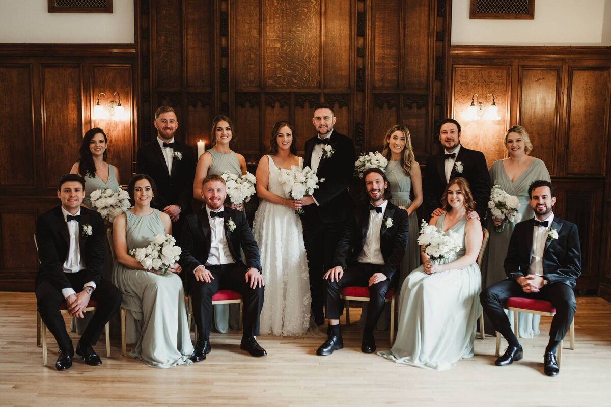 The happy couple with their wedding party.