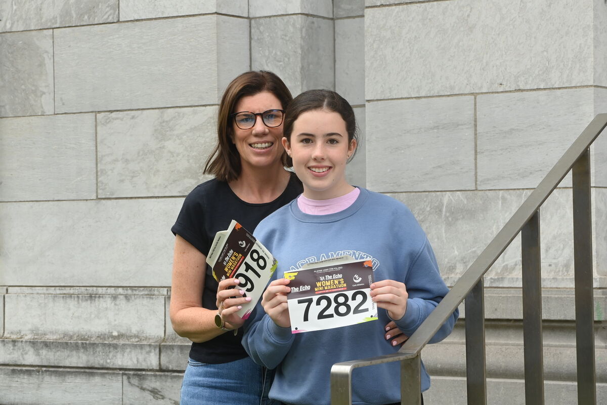 Ida and Erika Greehy-White are fundraising for MS Ireland. Collecting their race numbers for The Echo Mini Marathon. Pic Larry Cummins