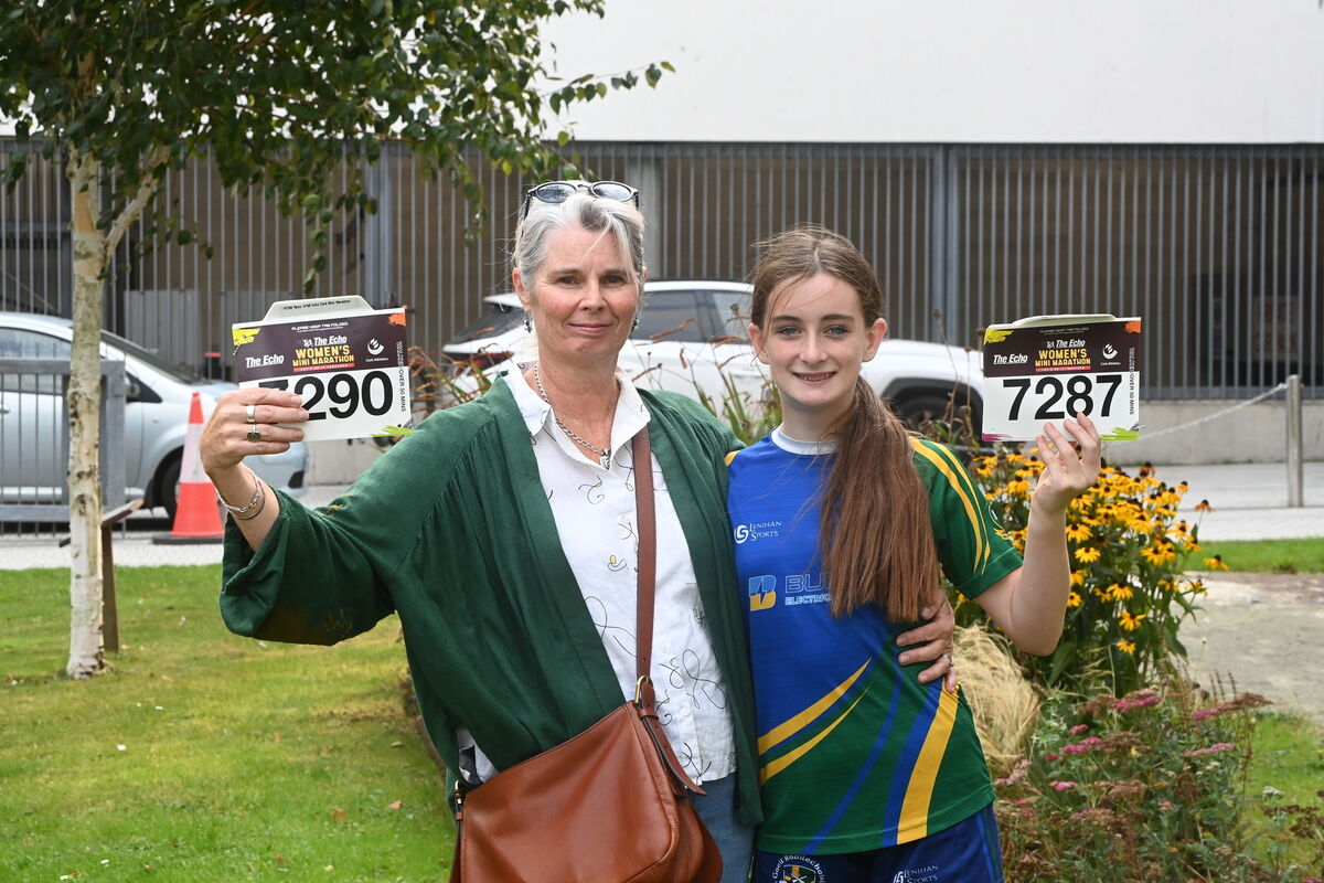 Audrey Lynch and niece Lilly Roberts - Murray will be part of a large family group raising funds for Mercy UH Foundation, in memory of Nicola Murray (RIP). Collecting their race numbers for The Echo Mini Marathon. Pic Larry Cummins