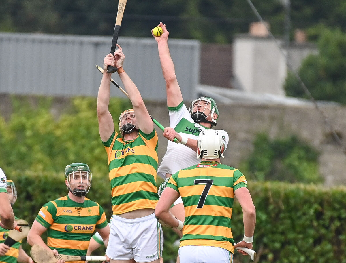 Kanturk's Aidan Walsh makes a fine catch under pressure from Blackrock's Mark O'Keeffe. Picture: David Keane Kanturk's Aidan Walsh makes a fine catch under pressure from Blackrock's Mark O'Keeffe. Picture: David Keane