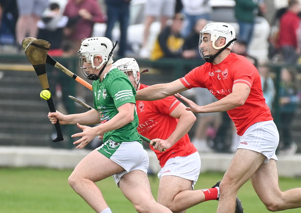 Killeagh's Ciaran Leahy in a tussle for possession with Blarney's Olan Hegarty and Denis McSweeney. Picture: David Keane. Killeagh's Ciaran Leahy in a tussle for possession with Blarney's Olan Hegarty and Denis McSweeney. Picture: David Keane.
