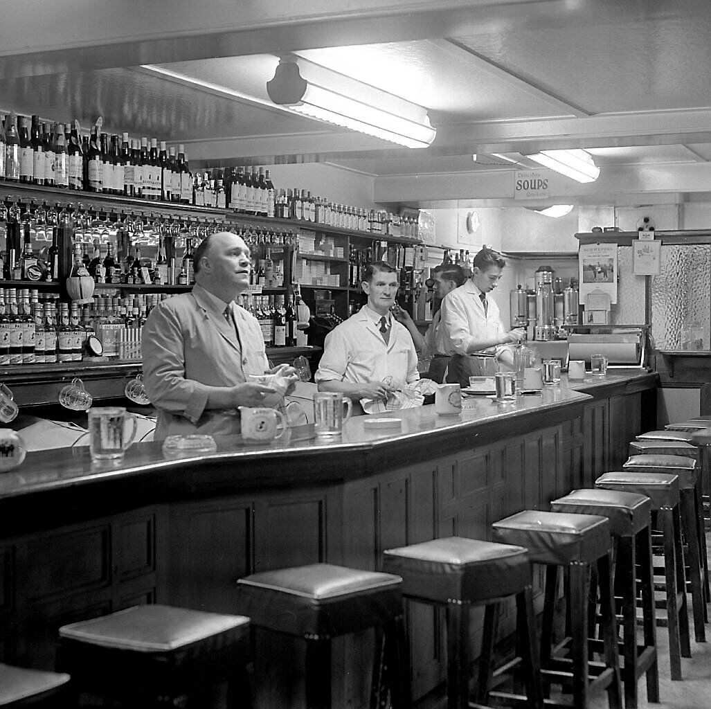 The interior of Kealy’s Bar, in Faulkner’s Lane, off Patrick Street, Cork, in April, 1959 The interior of Kealy’s Bar, in Faulkner’s Lane, off Patrick Street, Cork, in April, 1959