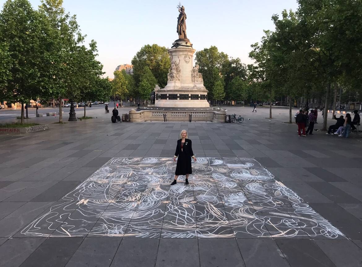 Suzy O'Mullane at Republique, Paris. From 6am drawing performance at Republique Paris with Niall Cullen. Picture: Niall Cullen Suzy O'Mullane at Republique, Paris. From 6am drawing performance at Republique Paris with Niall Cullen. Picture: Niall Cullen