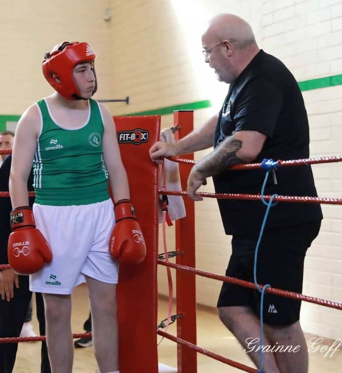 Cork Boxing: Golden Gloves coach John Morrissey issuing Jack Murphy instructions at the club tournament. Cork Boxing: Golden Gloves coach John Morrissey issuing Jack Murphy instructions at the club tournament.