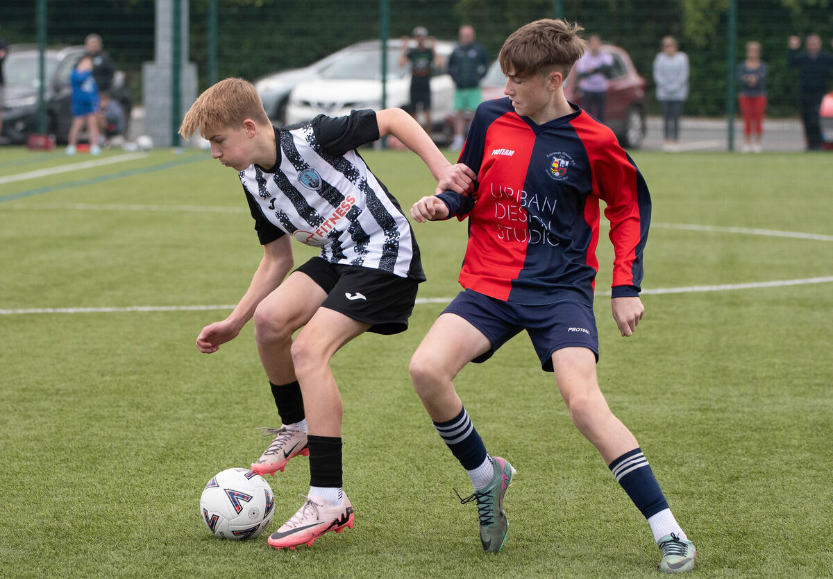 St Mary's Jacob Slazak controls the ball ahead of Lakewood's Noah O'Callaghan during the CSL U15 Premier division match in Lakewood. Picture: Howard Crowdy St Mary's Jacob Slazak controls the ball ahead of Lakewood's Noah O'Callaghan during the CSL U15 Premier division match in Lakewood. Picture: Howard Crowdy