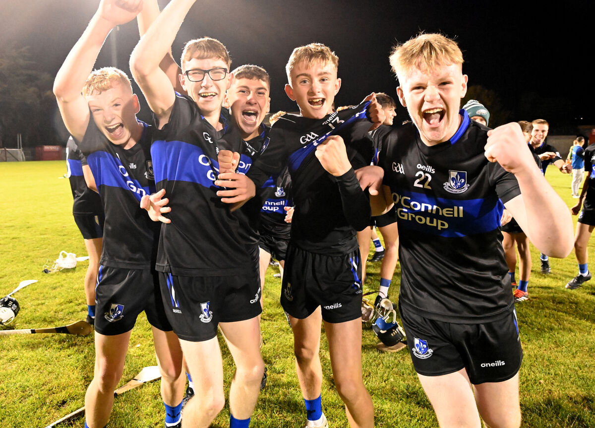 Sarsfields players celebrate after defeating Glen Rovers in the Rebel Óg under 16 Premier 1 HC final at Pairc Ui Rinn. Picture: Eddie O'Hare