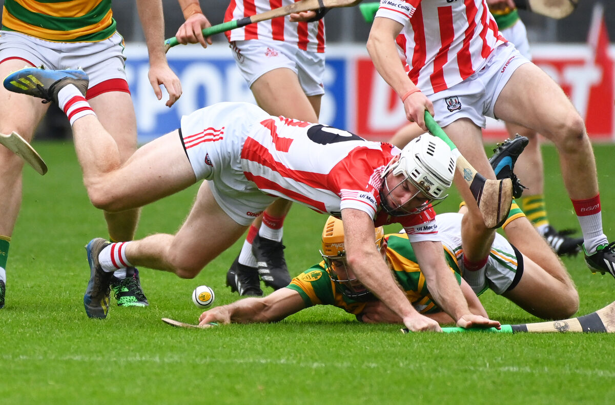 Imokilly's Brian Lawton and Blackrock's Michael O'Halloran tussle for the sliotar during the Co-Op Superstores Cork Premier SHC quarter-final in 2022. Picture: Eddie O'Hare Imokilly's Brian Lawton and Blackrock's Michael O'Halloran tussle for the sliotar during the Co-Op Superstores Cork Premier SHC quarter-final in 2022. Picture: Eddie O'Hare