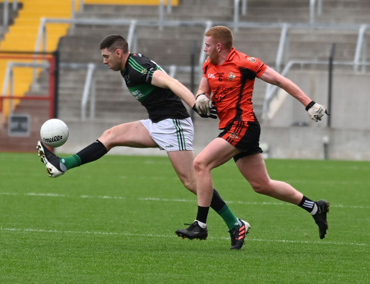 Nemo Rangers' Luke Connolly on the ball against Duhallow's Conor O'Callaghan last year. Picture: Eddie O'Hare