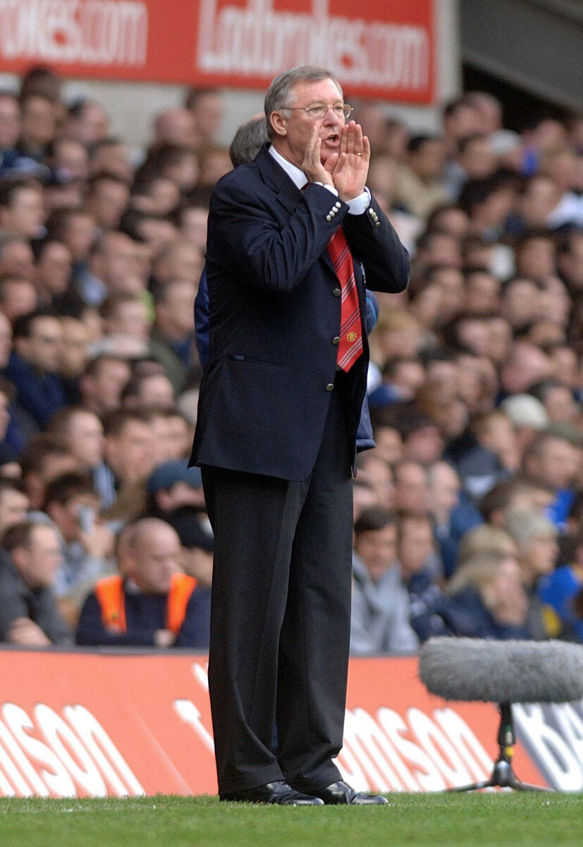 Manchester United manager Alex Ferguson encourages his team during the Barclays Premiership match against Tottenham at White Hart Lane, London in 2006. Picture: Sean Dempsey/PA