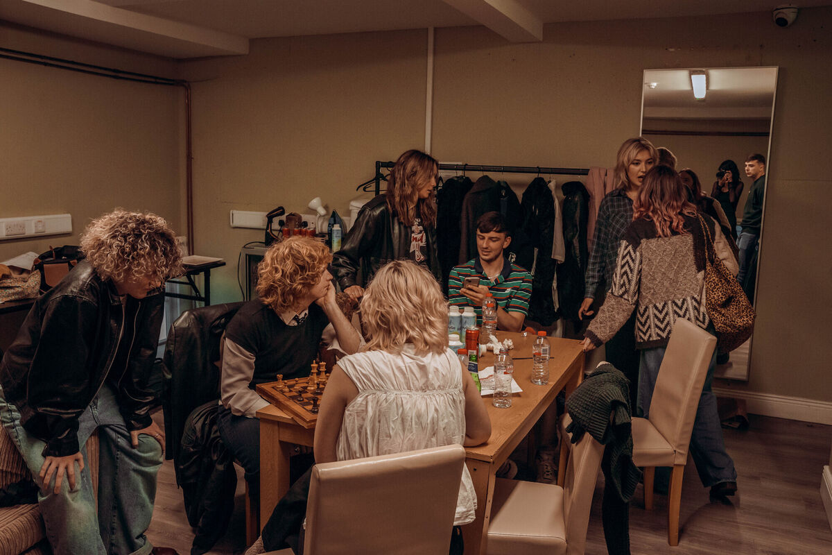 Members of Cliffords, The Love Buzz and Iris, in the green room of Cyprus Avenue before their live performances.