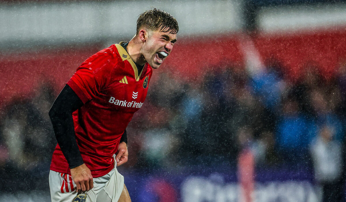 Munster’s Jack Crowley roars his side on. Picture: INPHO/James Crombie