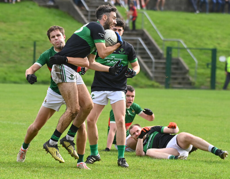 Nemo Rangers' Jack Horgan is tackled by Clonakilty's Ben Ridgeway during the McCarthy Insurance Group Premier SFC at Bandon. Picture: Eddie O'Hare