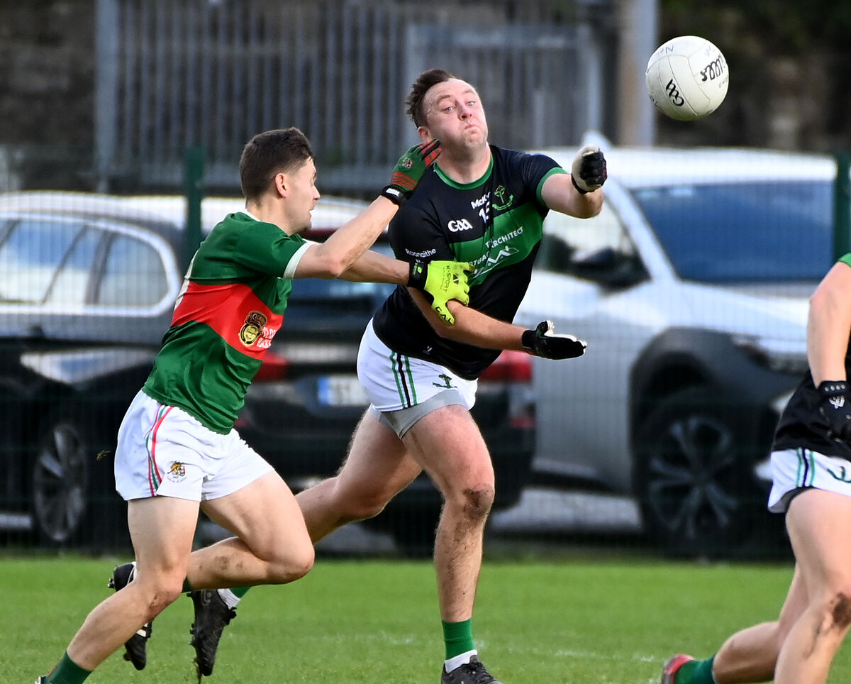 Nemo Rangers' Paul Kerrigan gets off his pass from Clonakilty's Seán McEvoy during the McCarthy Insurance Group Premier SFC at Bandon last Sunday. Picture: Eddie O'Hare