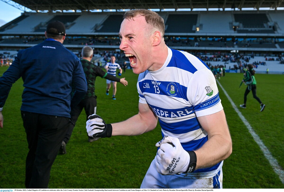 Castlehaven's Cathal Maguire celebrates after beating Nemo Rangers in the Premier SFC final last year. Picture: Brendan Moran/Sportsfile