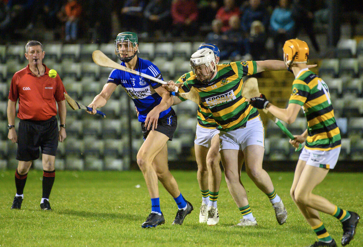  Ronan Barry of Sarsfields fighting for the breaking ball Glen Rovers' Cian Walsh. Picture: Dan Linehan