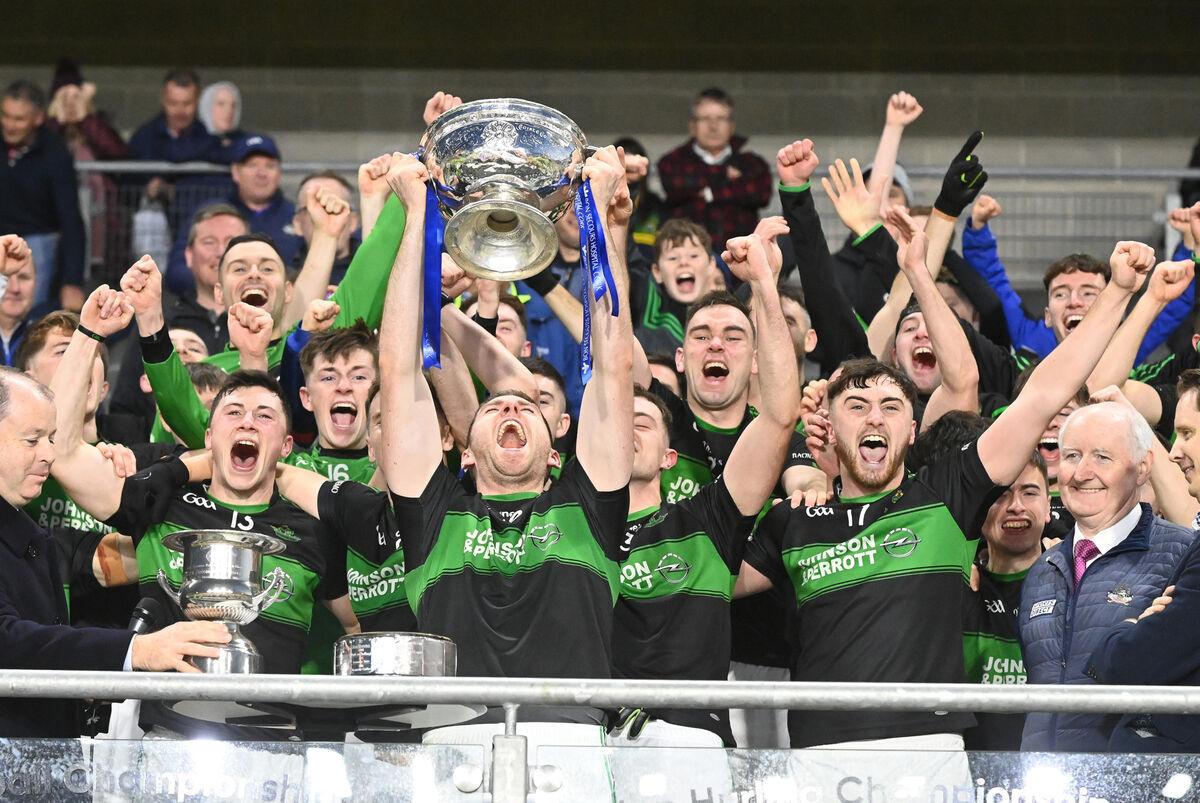 Nemo Rangers captain Luke Connolly raises the Andy Scannell trophy after defeating St Finbarr's in the Premier SFC final in 2022. Picture: Eddie O'Hare