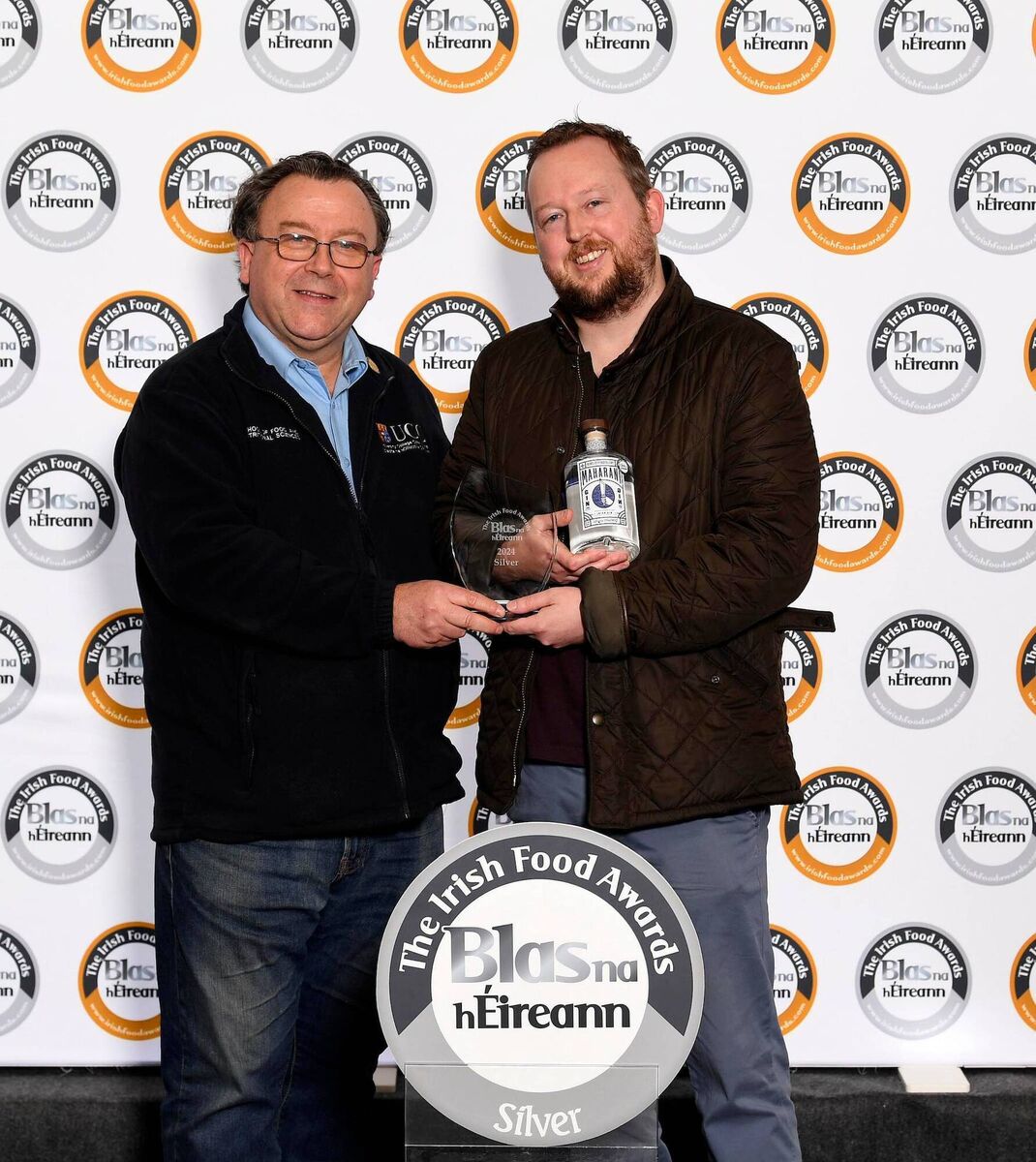 Robert Barrett of Rebel City Distillery pictured receiving their award at the annual Blas Na h-Eireann / Irish Food Awards in Dingle, County Kerry at the weekend from Prof. Joe Kerry, UCC.  Picture: Don MacMonagle