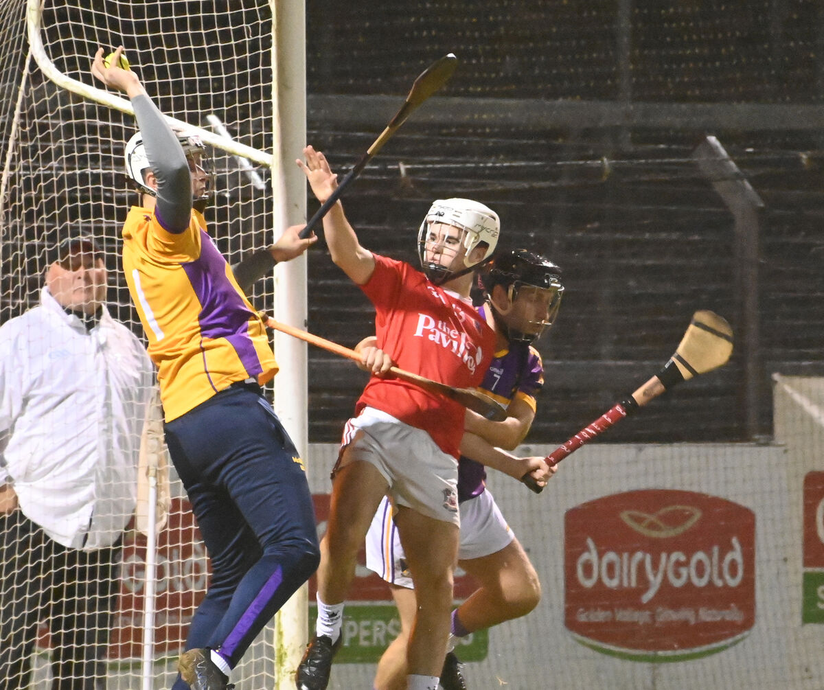St Catherine's goalkeeper Eoin Davis saves from Ballygarvan's Evan O'Connor. Picture: Eddie O'Hare