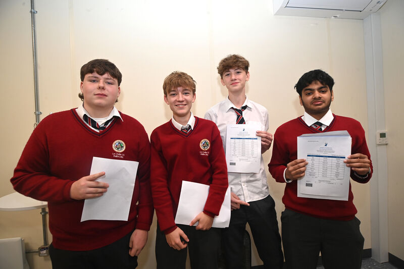 Shane McSweeney, Waldi Kazmierczak, Jayden Doyle, and Leonard KJ with their Junior Certificate results at Le Chléile Secondary School, Ballincollig. They were among the 27 who were the first pupils to complete the exam at the school. Picture: Larry Cummins. Shane McSweeney, Waldi Kazmierczak, Jayden Doyle, and Leonard KJ with their Junior Certificate results at Le Chléile Secondary School, Ballincollig. They were among the 27 who were the first pupils to complete the exam at the school. Picture: Larry Cummins.