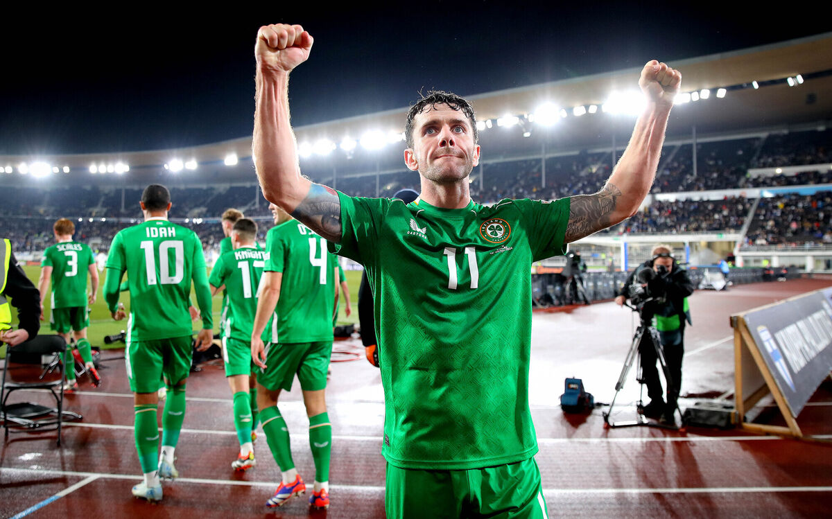 Ireland’s Robbie Brady celebrates scoring the winner.                 Picture: INPHO/Ryan Byrne